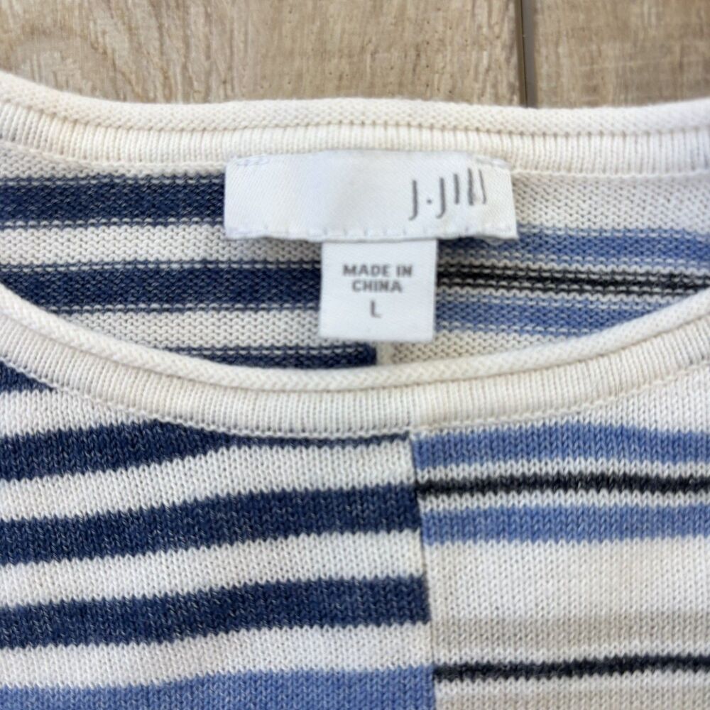 J.Jill Womens Striped Lightweight Sweater Size L Blue Red Coastal Classic USA - Picture 3 of 10